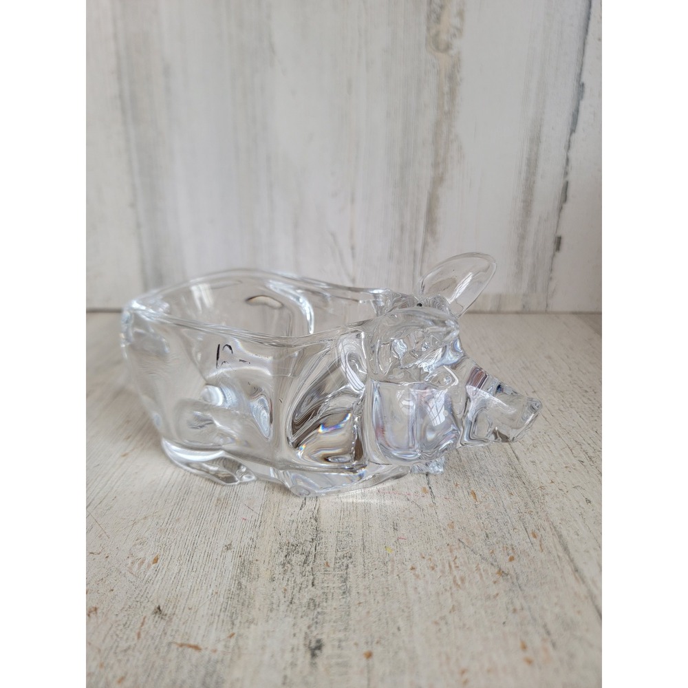 Vintage lead crystal pig trinket holder clear farm home decor animal unique